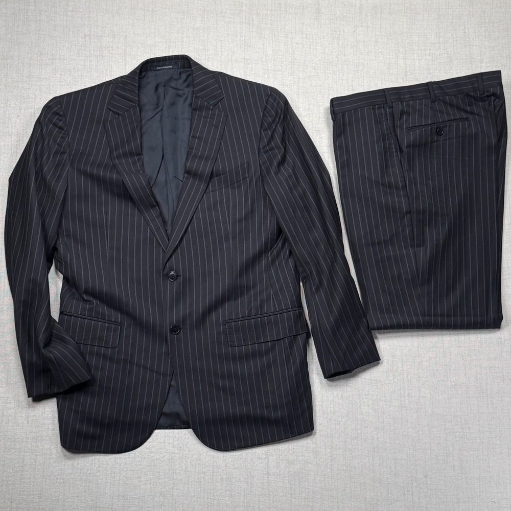 Ermenegildo Zegna Trofeo Jacket Navy‎ Pinstripe Wool Cuffed Suit 2 Button 52R